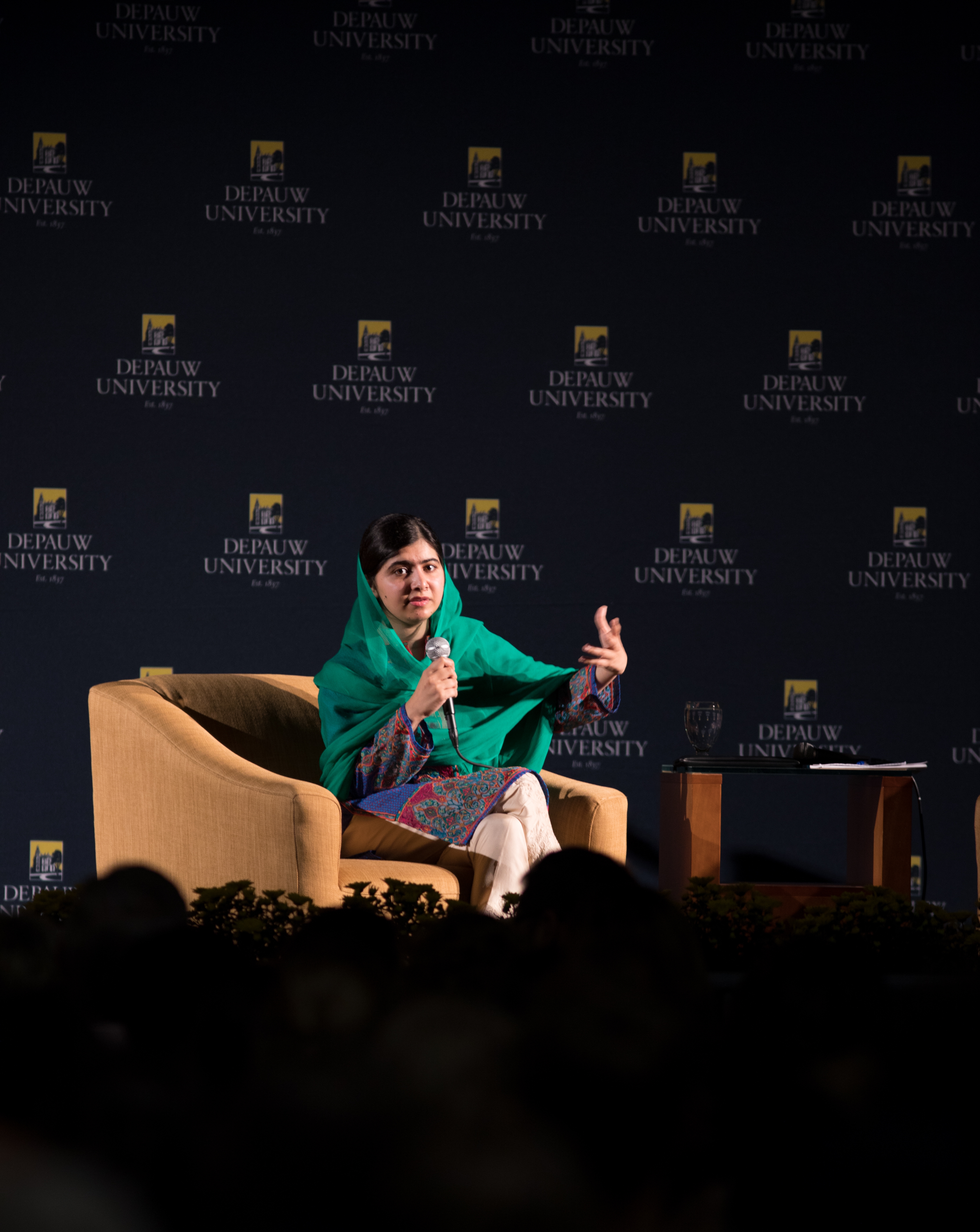 Malala addresses a crowd of students, faculty, and Greencastle residents%2FNATALIE BRUNINI