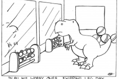 TRex in the Gym (Cartoon by Sarah Hennessey)