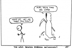 The Grim Reaper Ponders Retirement (Cartoon by Sarah Hennessey)