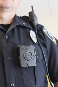A DePauw University public safety officer wears a body camera on his chest. A student involved in an incident that was recorded by the cameras can request the footage from the office of Public Safety. Requests are dealt with on an individual basis. SAM CARAVANA / THE DEPAUW