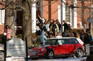 Picture of girls entering Pi Beta Phi during 2007 Recruitment. PHOTO COURTESY OF DEPAUW UNIVERSITY 