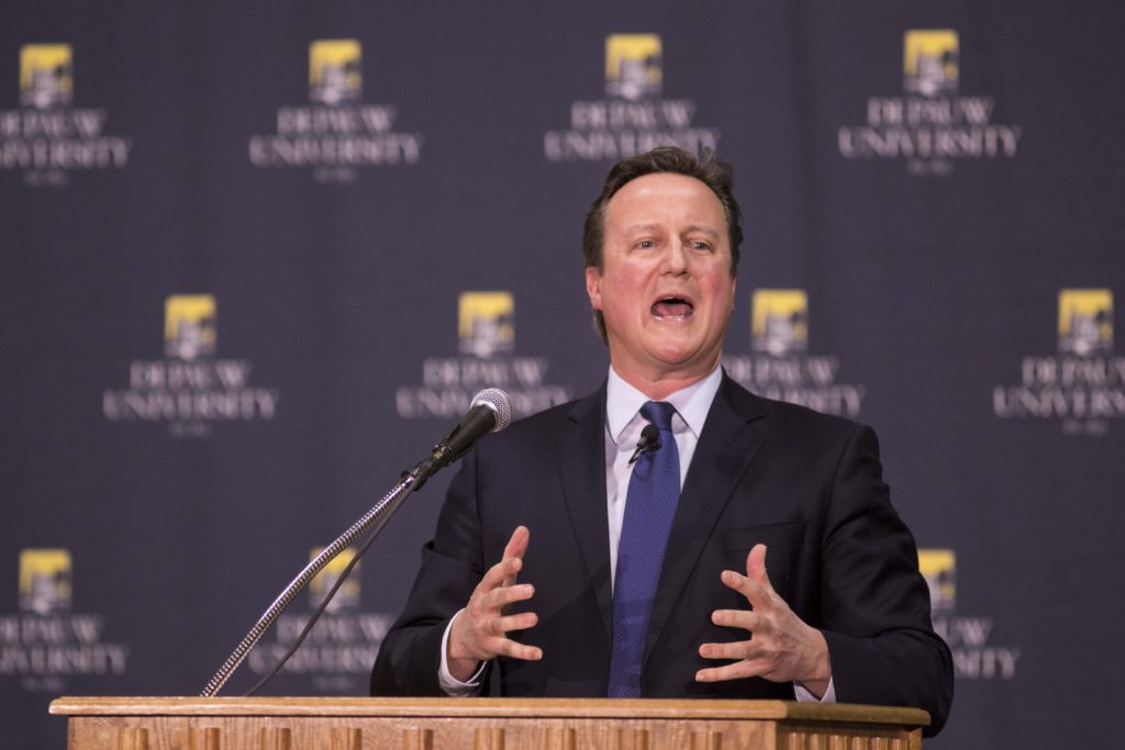 Former U.K. Prime Minister David Cameron speaks at DePauw as a part of the Ubben Lecture Series. The event was one of Cameron's first public speaking appearances since leaving office earlier this year. GERALD PINEDA / THE DEPAUW