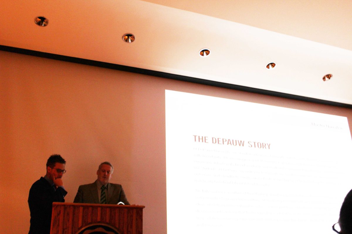 Tyler Borders (left) and Scott Ochander (right), co-founders of Dartlet, present DePauw’s personality. GRACE NODEN / THE DEPAUW