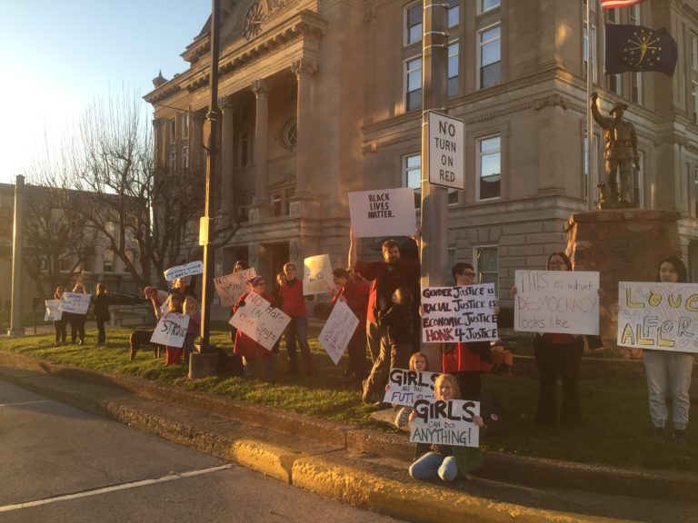 Demonstration by Rise Up Greencastle in front of the Greencastle Courthouse on International Women’s Day