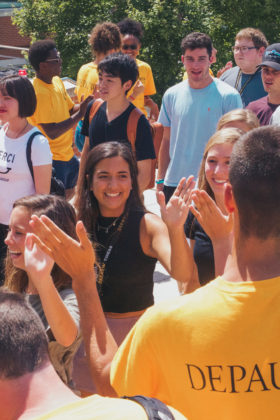 DePauw students walk to opening convocation