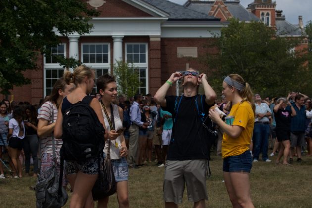DePauw University students during solar eclipse