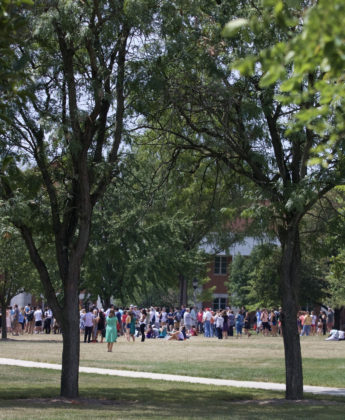 A Crowd waits at Bowman park for the eclipse NATALIE BRUNINI / THE DEPAUW