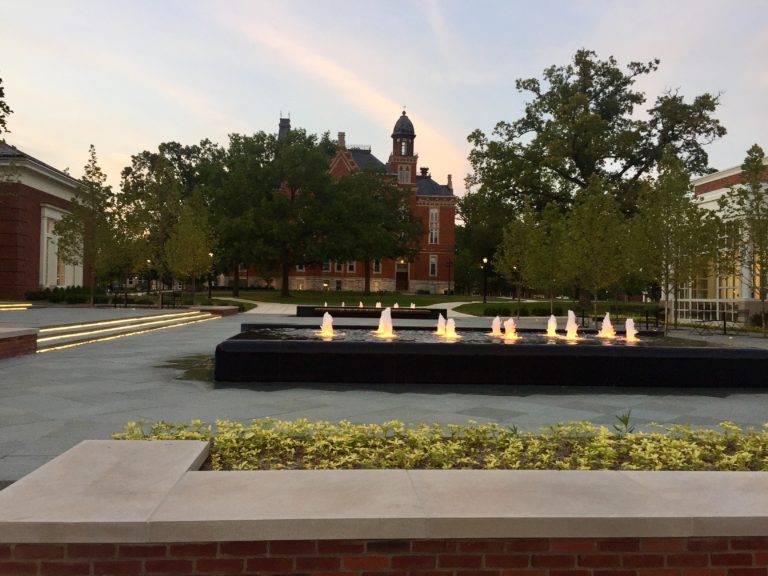 Fountains at Sunset on Stewart Plaza