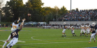 Senior wide receiver Nolan Ayers scoring his first of two touchdowns against Mount St. JoeBILL WAGNER.