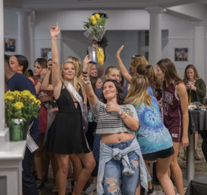 CMYK-A group of Pi Beta Phi girls cheer after the Sophomore and Junior winner were announced from their houseNATALIE BRUNINITHE DEPAUW