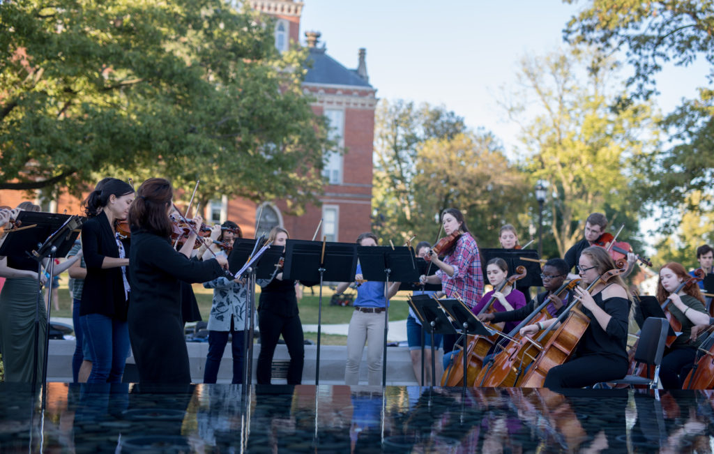 Students perform in Stewart Plaza along with Yo-Yo Ma before his performance on SaturdayNATALIE BRUNINI