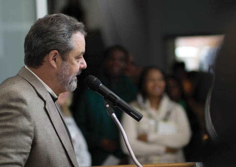 President McCoy speaks at the opening of the Justin and Darrianne Center for Diversity and Inclusion BYRON MASON II THE DEPAUW