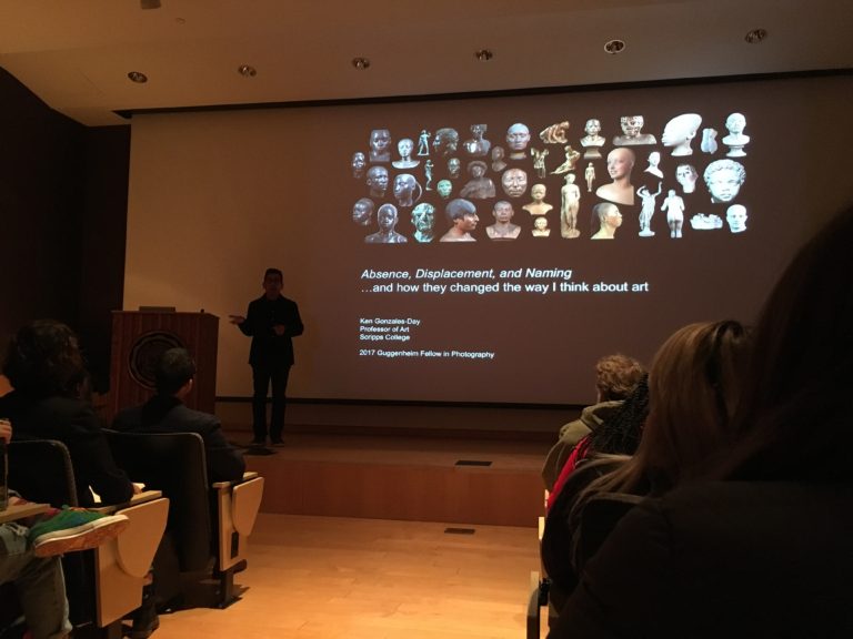 Ken Gonzales-Day speaks to a crowd of students about art and its historical context in Peeler Auditorium THE DEPAUW EMMA MAZUREK