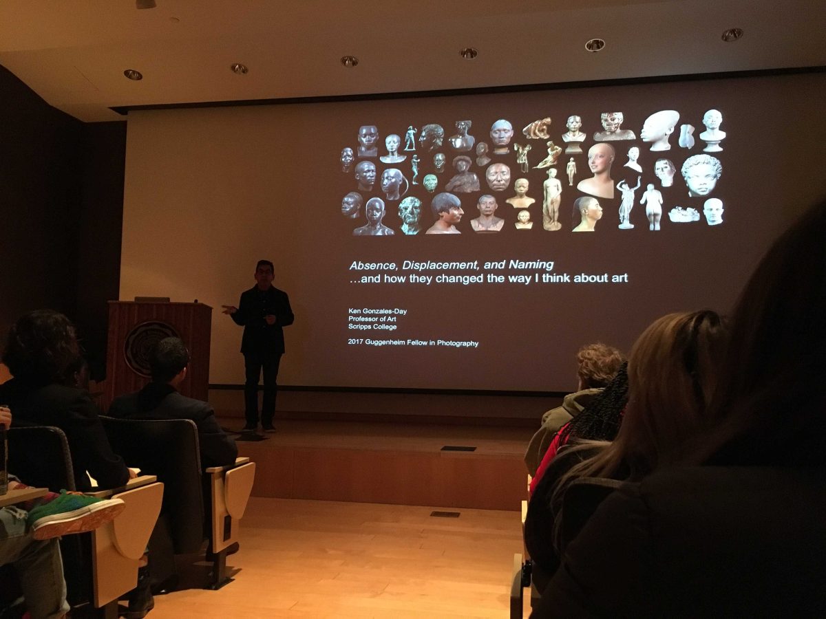 Ken Gonzales-Day speaks in Peeler Auditorium