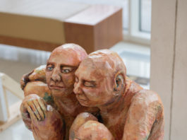 Human affection captured at Artsfest Gallery RGB - Senior Julia Briggs had her sculpture on display at the Art Fest on Friday, which was located in the GCPA NATALIE BRUNINI THE DEPAUW.