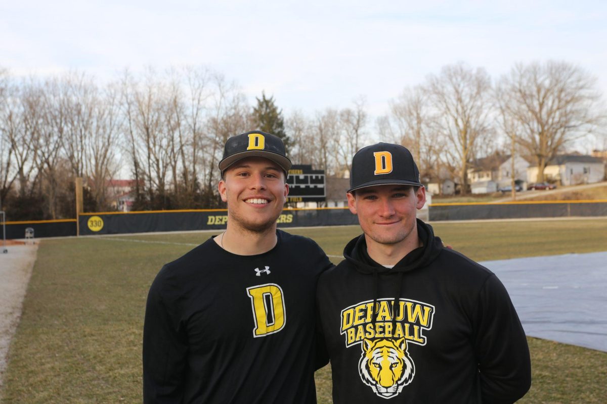 Kyle Callahan (left) and Nick Nelson (right) are lifelong friends who are starting on the DePauw baseball team as first-years. Photo by Brooks Hepp