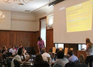 A team of architects present student responses and plans for improving DePauw's housing options at the Union Building Ballroom on Tuesday, Aug. 27.