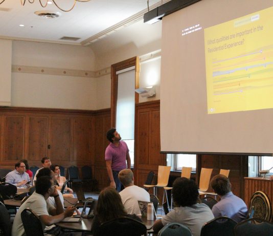 A team of architects present student responses and plans for improving DePauw's housing options at the Union Building Ballroom on Tuesday, Aug. 27.