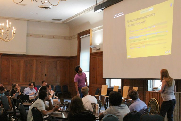 A team of architects present student responses and plans for improving DePauw's housing options at the Union Building Ballroom on Tuesday, Aug. 27.