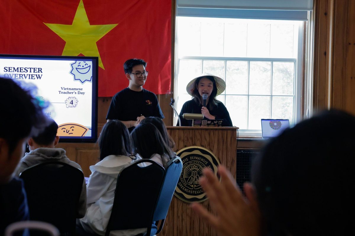 Vi Pham '27 and Vivian Nguyen '27 kick off the Vietnamese Students Association's first meeting on Sept. 6 at the Union Building Ballroom. Photo credit: Maxine Tang '27