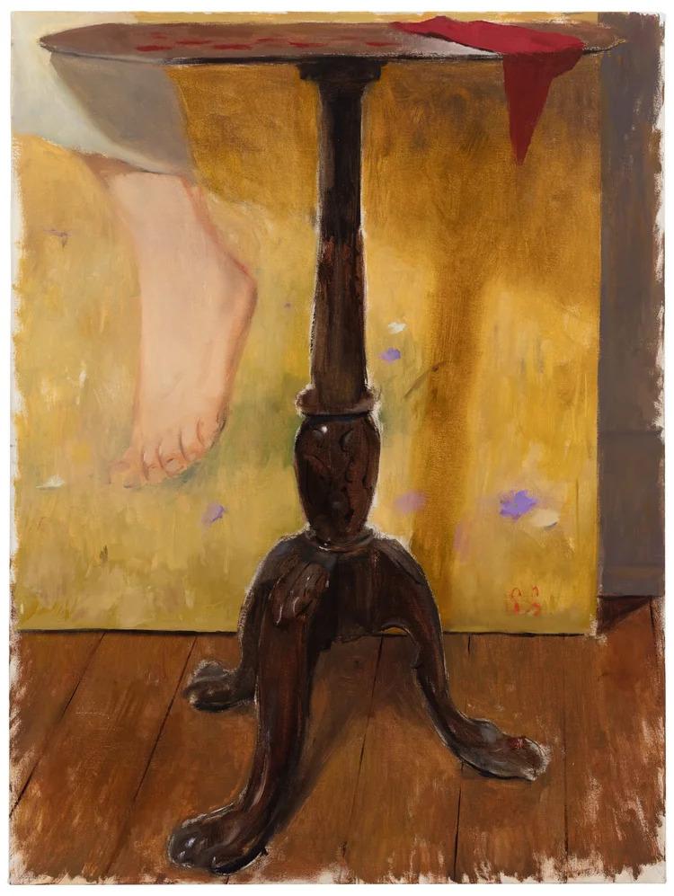 Stuart Snoddy's "Table with feet" (2024, oil on canvas). Photo courtesy of Stuart Snoddy's artist website.